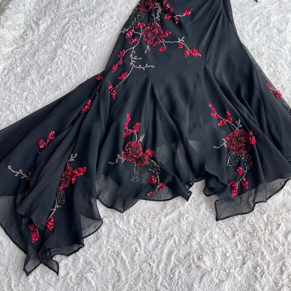 Sue Wong beaded sequin rose floral silk dress midi maxi gown prom asymmetrical M - Picture 8 of 15